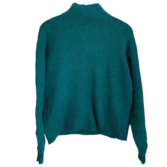 Nine West Teal Cable Knit Pullover Sweater Size XS Oversized Mock Turtle Neck - Picture 6 of 6